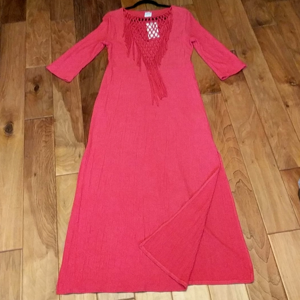 Zara textured long dress with macrame accent